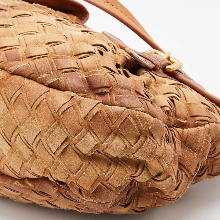 Pre Owned Miu Miu Brown Woven Suede and Leather Satchel