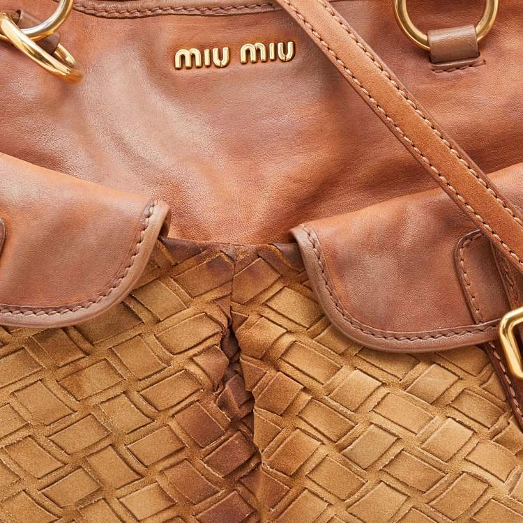Pre Owned Miu Miu Brown Woven Suede and Leather Satchel