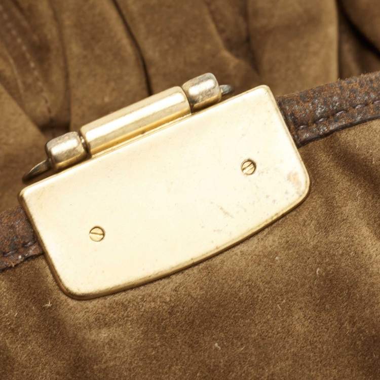 Pre Owned Miu Miu Brown Matelassé Suede Coffer Hobo