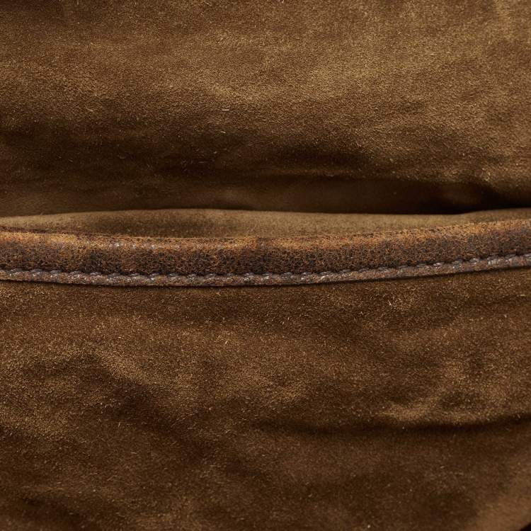 Pre Owned Miu Miu Brown Matelassé Suede Coffer Hobo