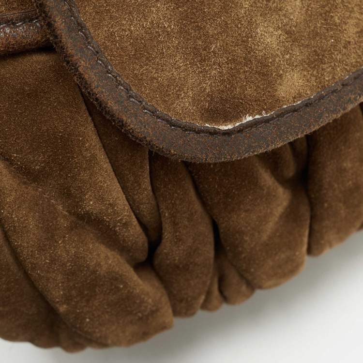 Pre Owned Miu Miu Brown Matelassé Suede Coffer Hobo