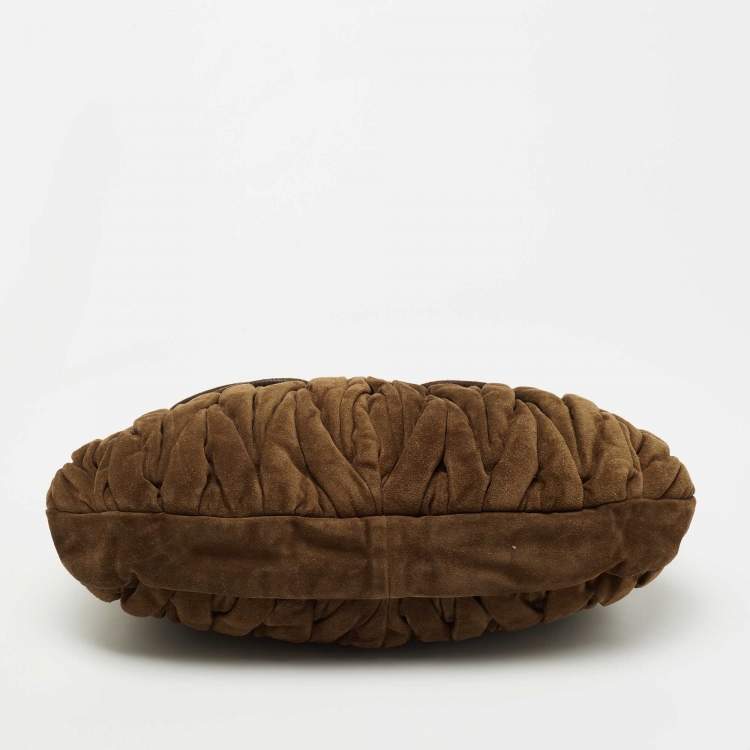 Pre Owned Miu Miu Brown Matelassé Suede Coffer Hobo