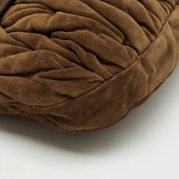 Pre Owned Miu Miu Brown Matelassé Suede Coffer Hobo