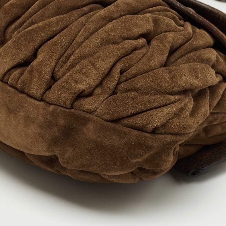 Pre Owned Miu Miu Brown Matelassé Suede Coffer Hobo
