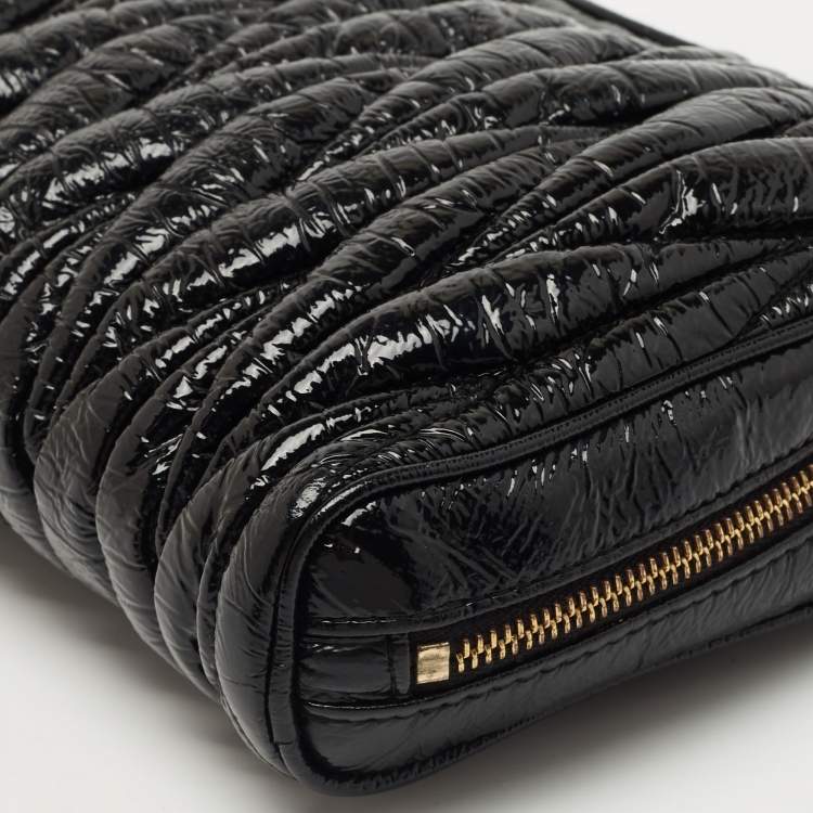 Pre Owned Miu Miu Black Matelassé Patent Leather Zip Wristlet Pouch