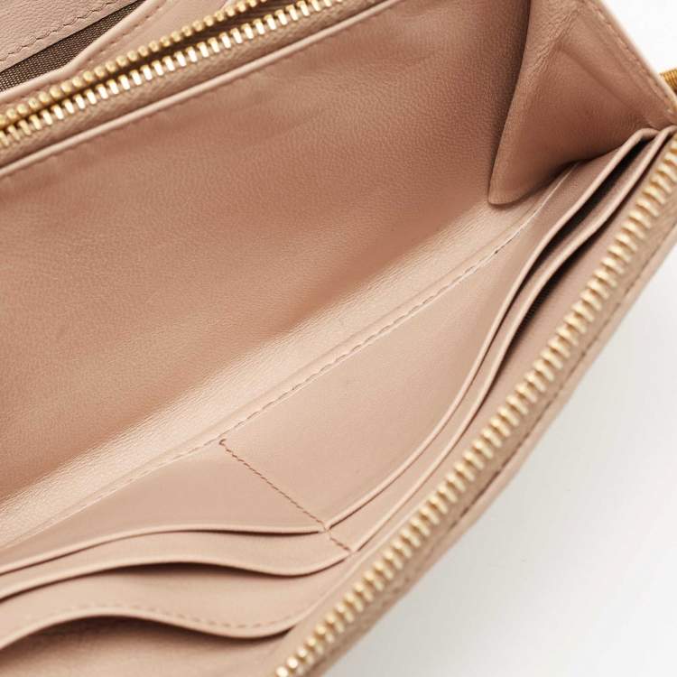 Pre Owned Miu Miu Beige Matelassé Leather Zip Around Wallet