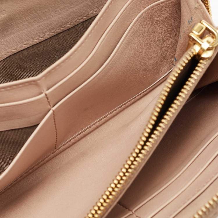 Pre Owned Miu Miu Beige Matelassé Leather Zip Around Wallet