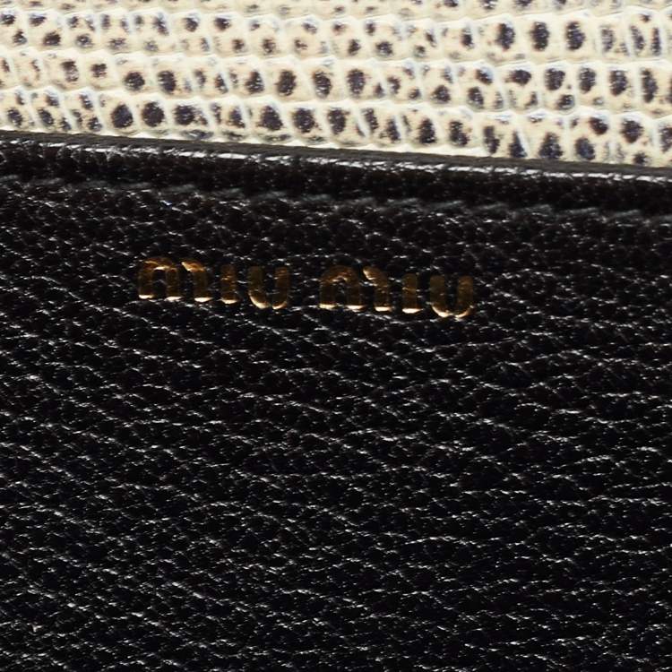 Pre Owned Miu Miu Beige/Black Lizard Embossed Leather Crossbody Bag