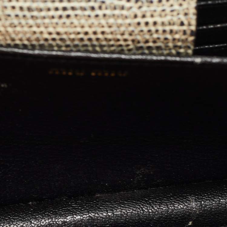 Pre Owned Miu Miu Beige/Black Lizard Embossed Leather Crossbody Bag