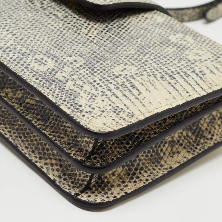 Pre Owned Miu Miu Beige/Black Lizard Embossed Leather Crossbody Bag