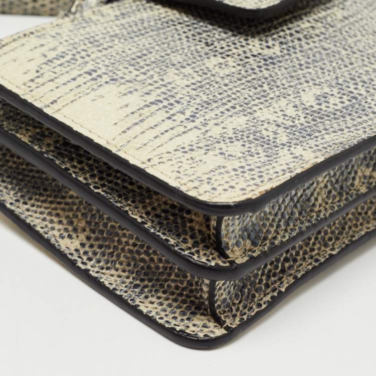 Pre Owned Miu Miu Beige/Black Lizard Embossed Leather Crossbody Bag