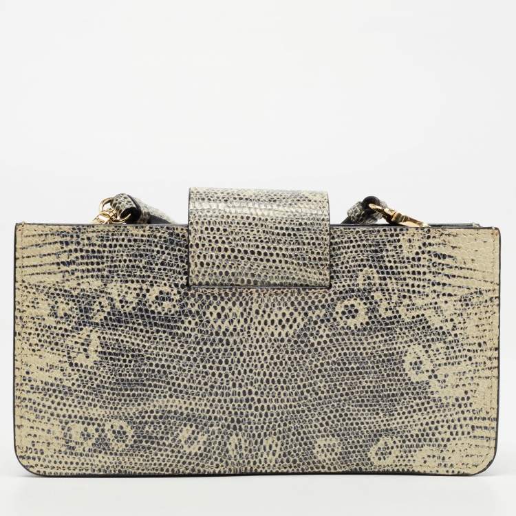 Pre Owned Miu Miu Beige/Black Lizard Embossed Leather Crossbody Bag