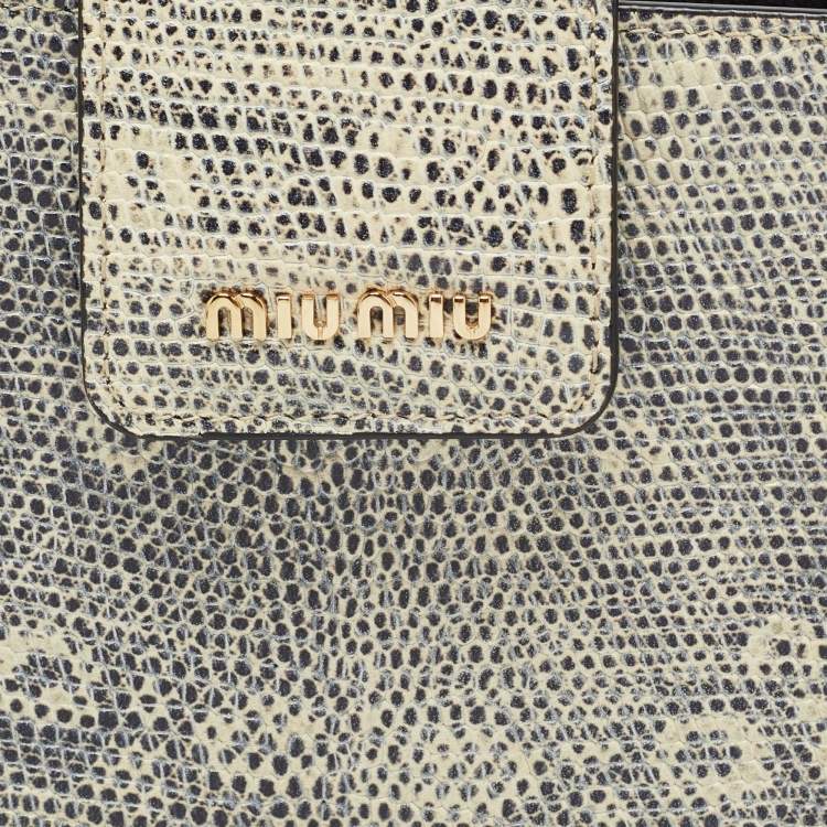 Pre Owned Miu Miu Beige/Black Lizard Embossed Leather Crossbody Bag