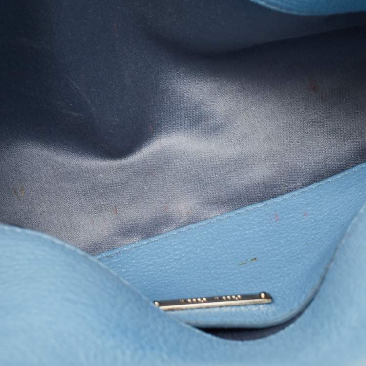 Pre Owned Miu Miu Light Blue Leather Flap Chain Shoulder Bag