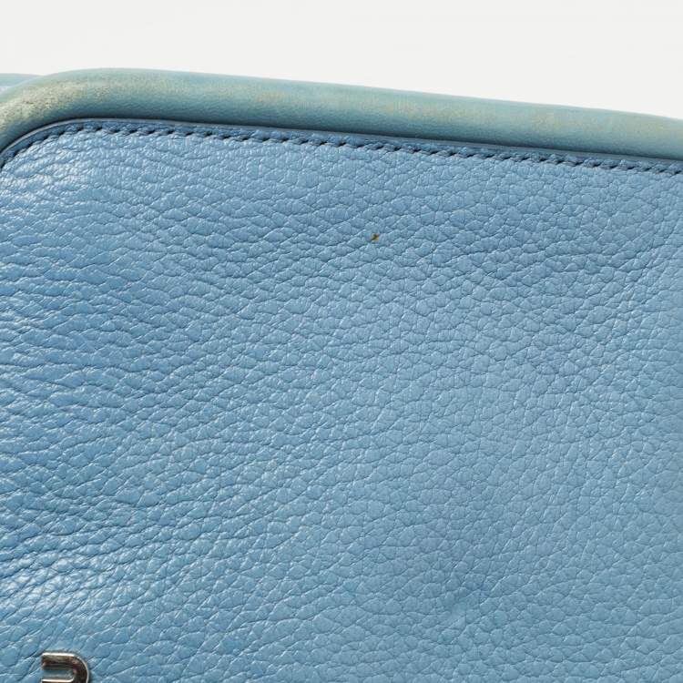 Pre Owned Miu Miu Light Blue Leather Flap Chain Shoulder Bag