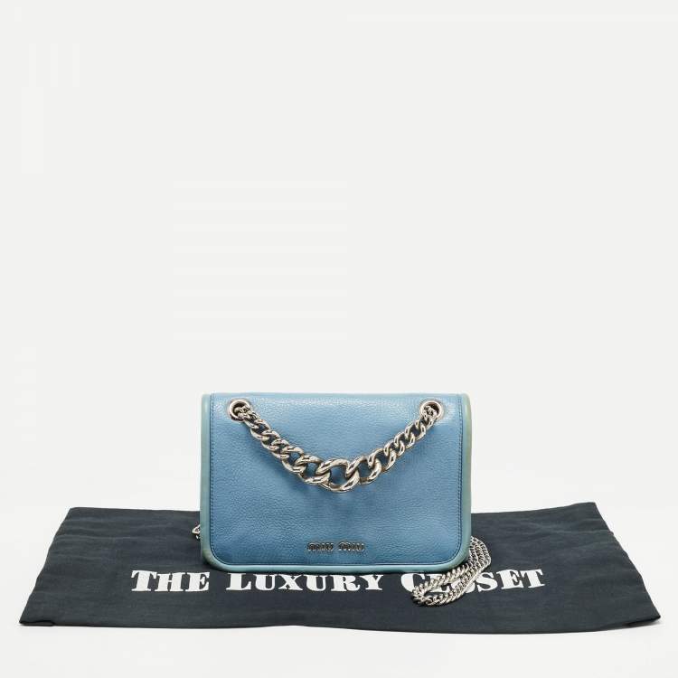 Pre Owned Miu Miu Light Blue Leather Flap Chain Shoulder Bag