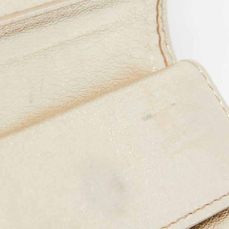 Pre Owned Miu Miu Gold Matelassé Leather Logo Flap Card Case 