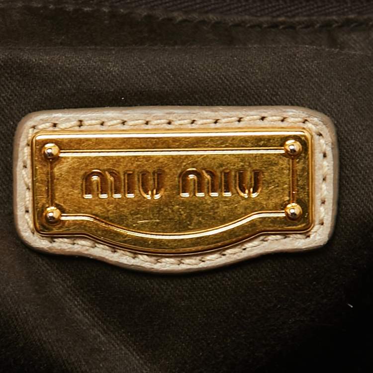 Pre Owned Miu Miu Olive Green Vitello Lux Leather Bow Bag