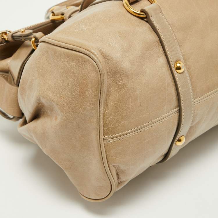 Pre Owned Miu Miu Olive Green Vitello Lux Leather Bow Bag