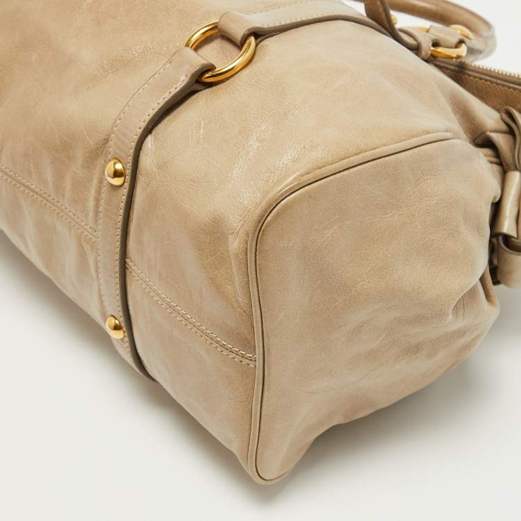 Pre Owned Miu Miu Olive Green Vitello Lux Leather Bow Bag