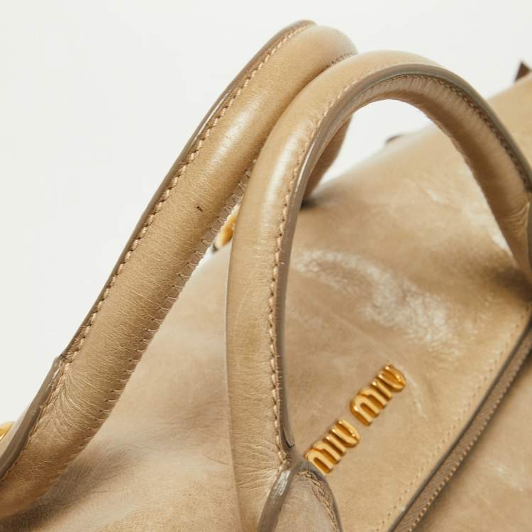 Pre Owned Miu Miu Olive Green Vitello Lux Leather Bow Bag