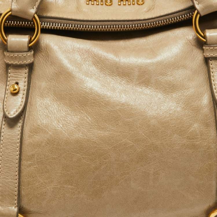 Pre Owned Miu Miu Olive Green Vitello Lux Leather Bow Bag