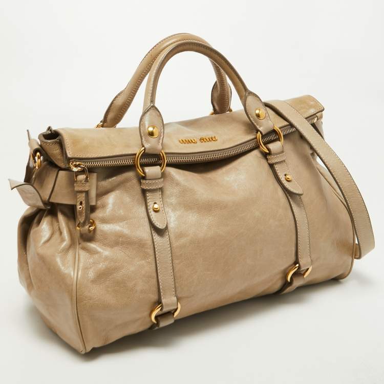 Pre Owned Miu Miu Olive Green Vitello Lux Leather Bow Bag