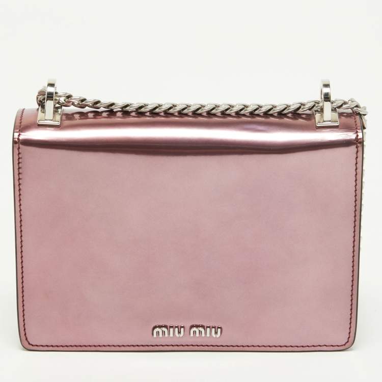 Pre Owned Miu Miu Pink Patent Leather Pushlock Flap Chain Crossbody Bag