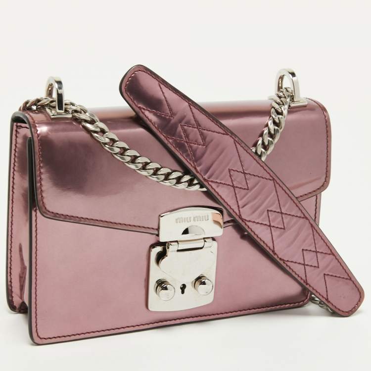 Pre Owned Miu Miu Pink Patent Leather Pushlock Flap Chain Crossbody Bag