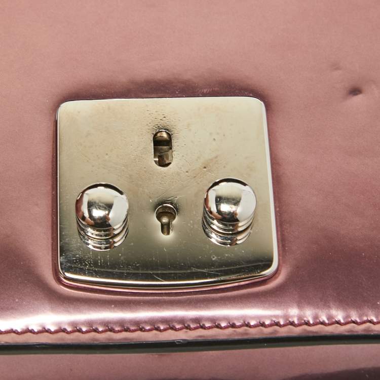 Pre Owned Miu Miu Pink Patent Leather Pushlock Flap Chain Crossbody Bag