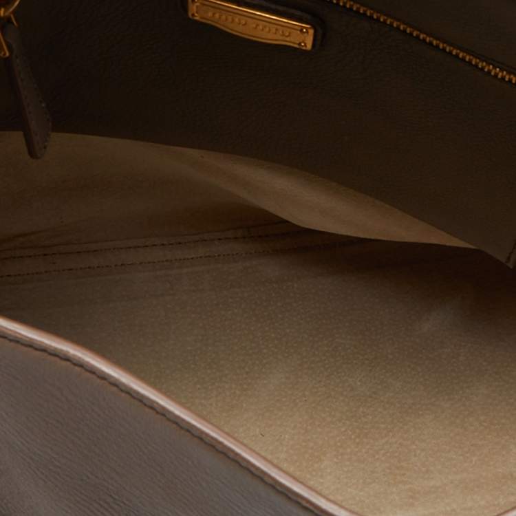 Pre Owned Miu Miu Taupe Grey Leather Turnlock Flap Satchel