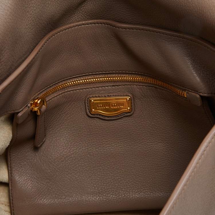 Pre Owned Miu Miu Taupe Grey Leather Turnlock Flap Satchel