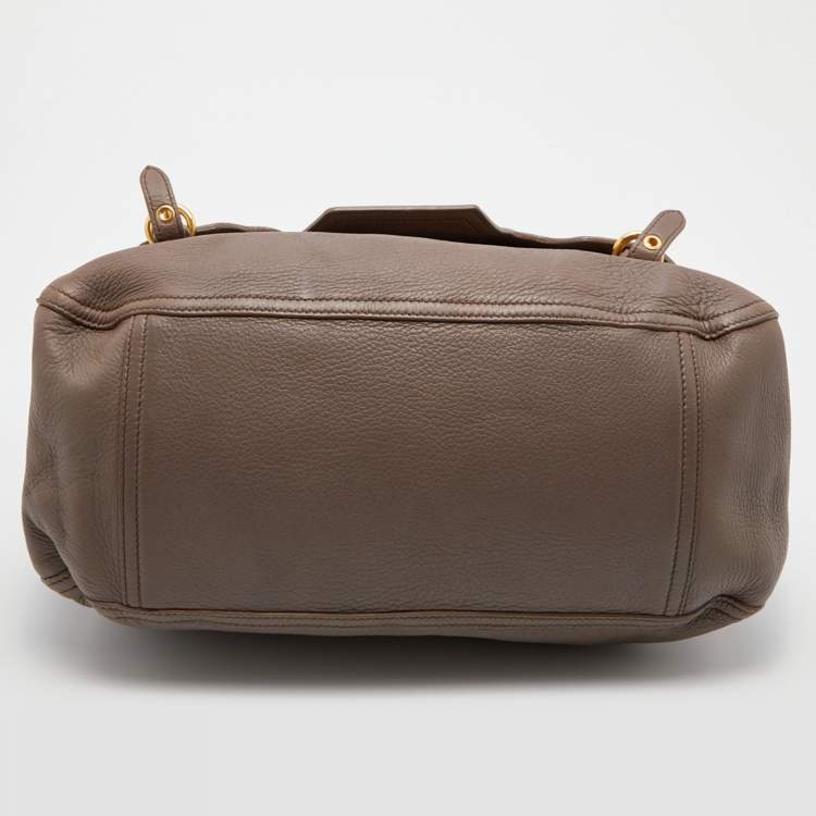 Pre Owned Miu Miu Taupe Grey Leather Turnlock Flap Satchel