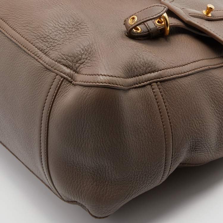 Pre Owned Miu Miu Taupe Grey Leather Turnlock Flap Satchel