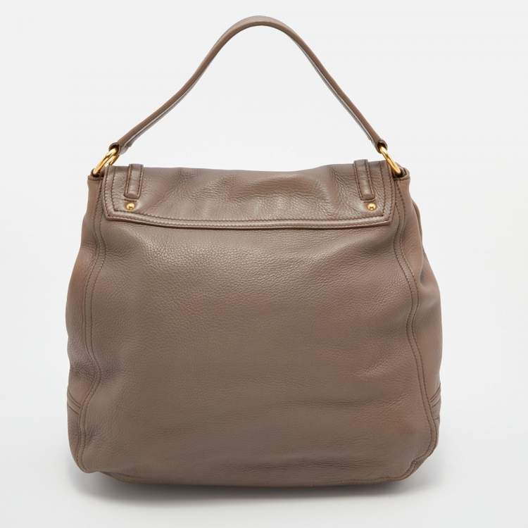 Pre Owned Miu Miu Taupe Grey Leather Turnlock Flap Satchel