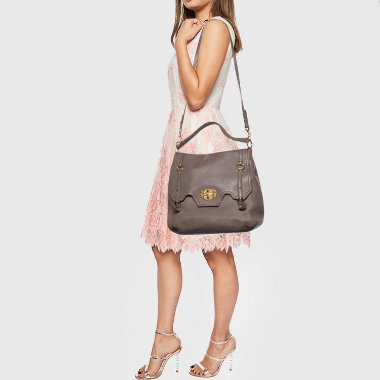 Pre Owned Miu Miu Taupe Grey Leather Turnlock Flap Satchel