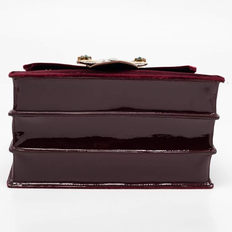 Pre Owned Miu Miu Burgundy Velvet and Patent Leather Crystal Embellished Flap Top Handle Bag