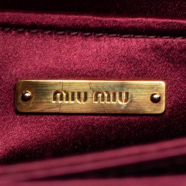 Pre Owned Miu Miu Burgundy Velvet and Patent Leather Crystal Embellished Flap Top Handle Bag