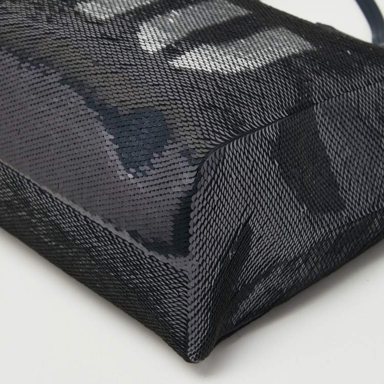 Pre Owned Miu Miu Blue/Silver Sequin Logo Shopper Tote