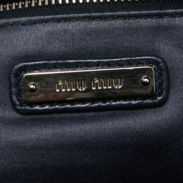 Pre Owned Miu Miu Blue/Silver Sequin Logo Shopper Tote