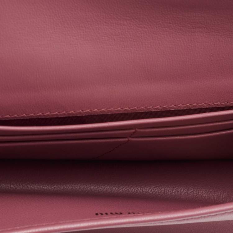 Pre Owned Miu Miu Pink Matelasse Velevt and Leather Wallet on Chain