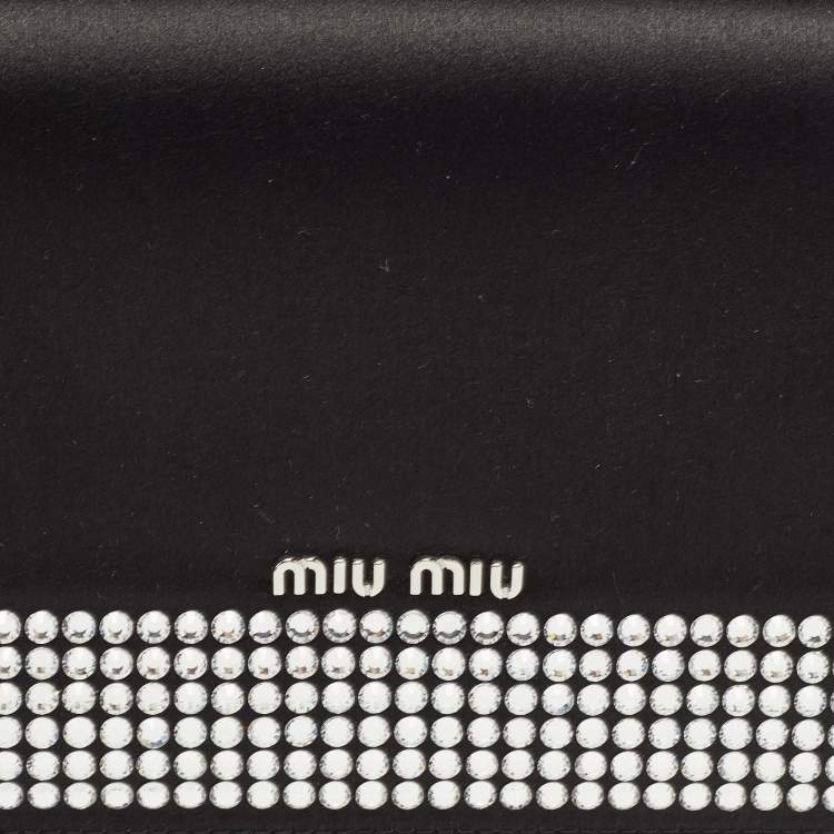 Pre Owned Miu Miu Black Satin Crystals Embellished Flap Clutch Bag