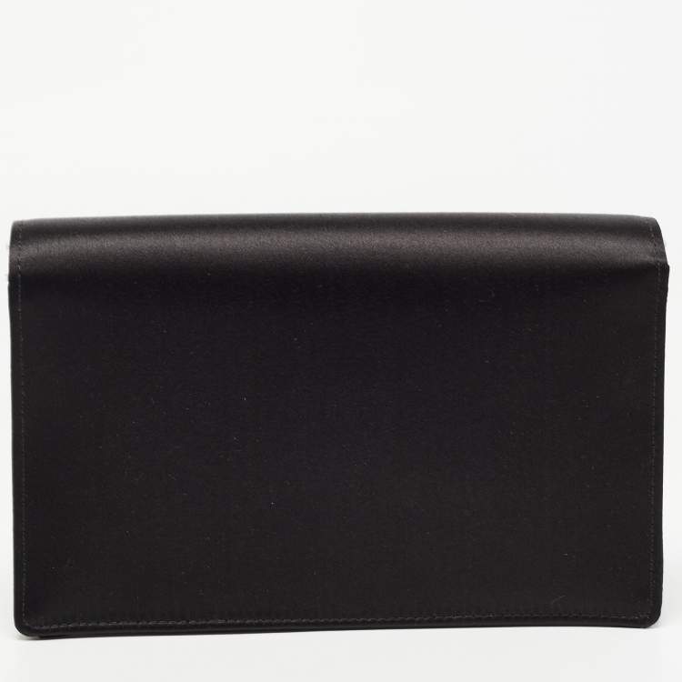 Pre Owned Miu Miu Black Satin Crystals Embellished Flap Clutch Bag