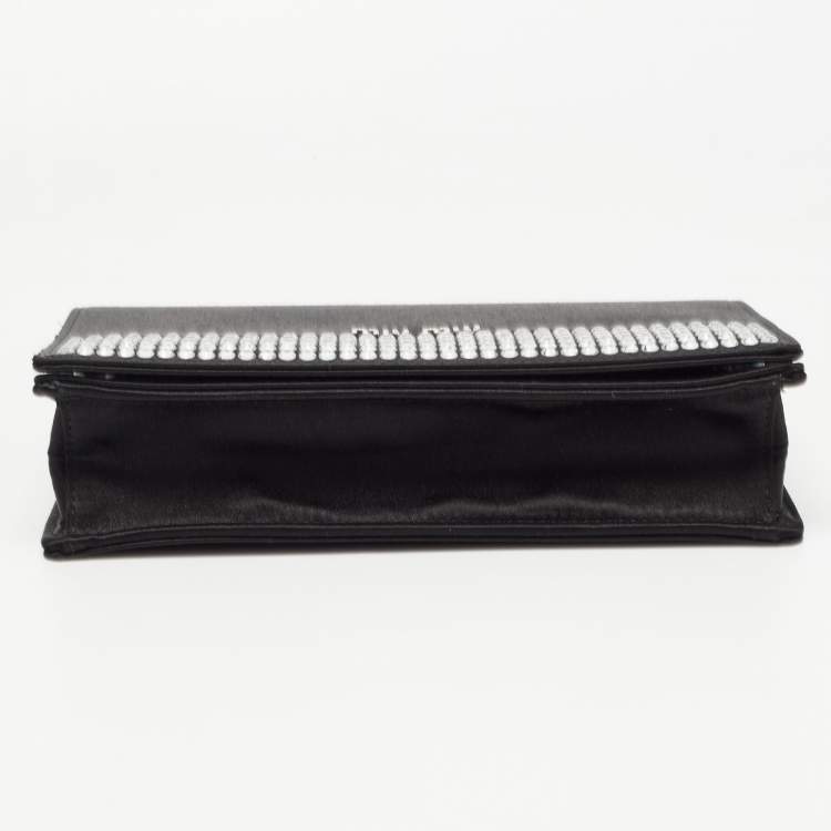 Pre Owned Miu Miu Black Satin Crystals Embellished Flap Clutch Bag
