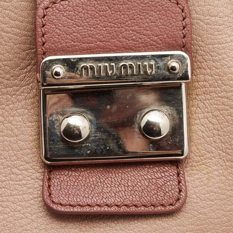 Pre Owned Miu Miu Two Tone Pink Madras Leather Pushlock Tote