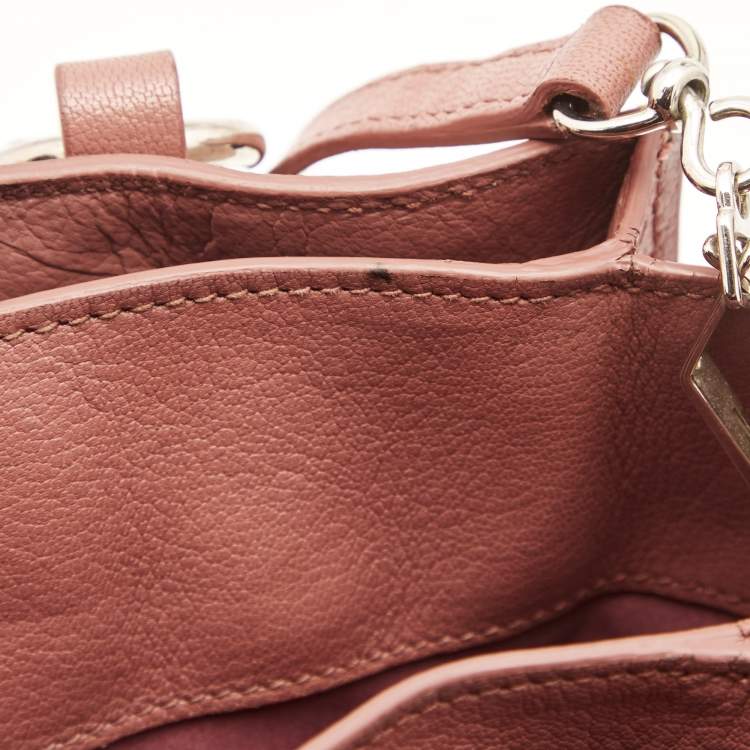 Pre Owned Miu Miu Two Tone Pink Madras Leather Pushlock Tote