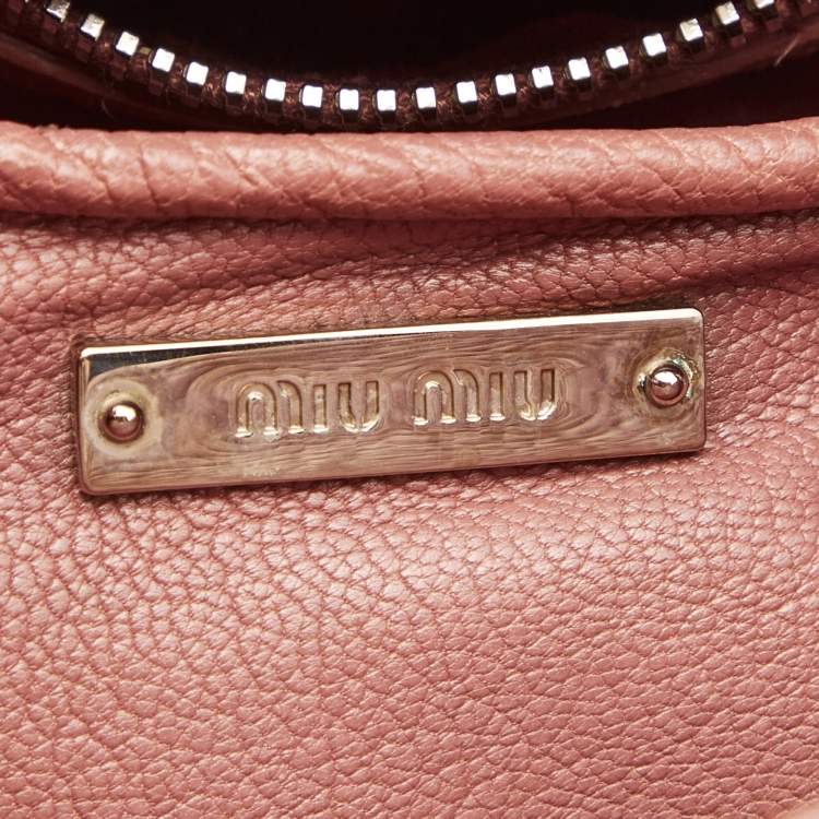 Pre Owned Miu Miu Two Tone Pink Madras Leather Pushlock Tote