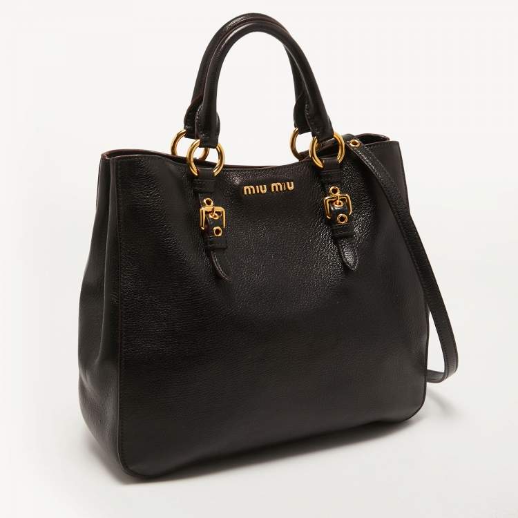 Pre Owned Miu Miu Black Madras Leather Tote