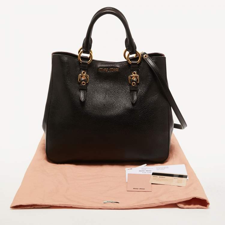 Pre Owned Miu Miu Black Madras Leather Tote