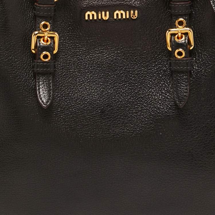 Pre Owned Miu Miu Black Madras Leather Tote